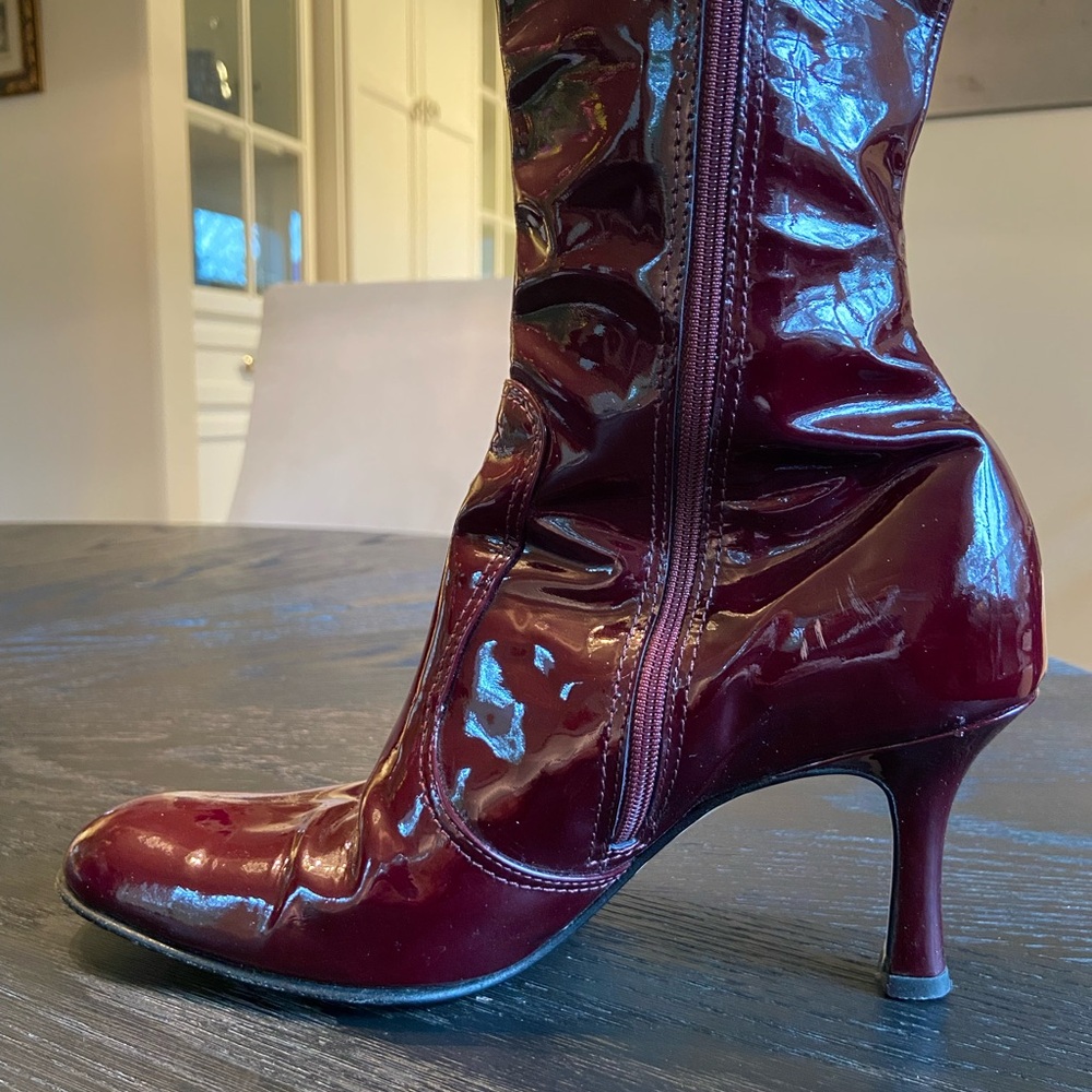 ISAAC Made in Italy Burgundy Patent Leather Tall Boots Size 7M - Picture 3 of 12
